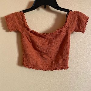 Burnt Orange Off the Shoulder Crop Top